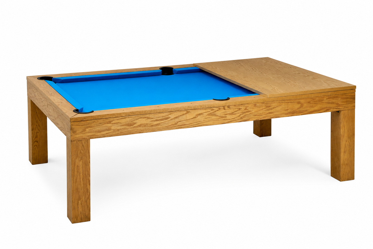 Billard américain chêne massif avec un panneau de plateau table, tapis Bleu Tournament