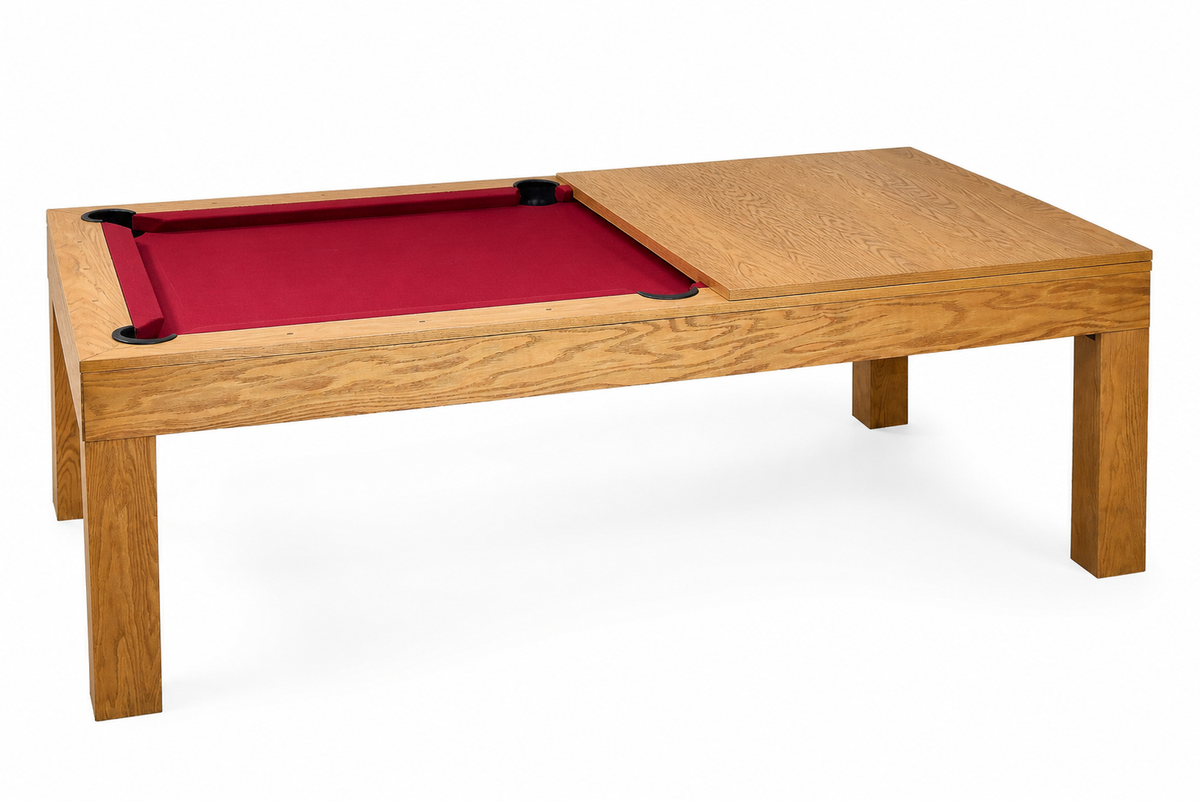 Billard américain chêne massif avec un panneau de plateau table, tapis Burgundy rouge