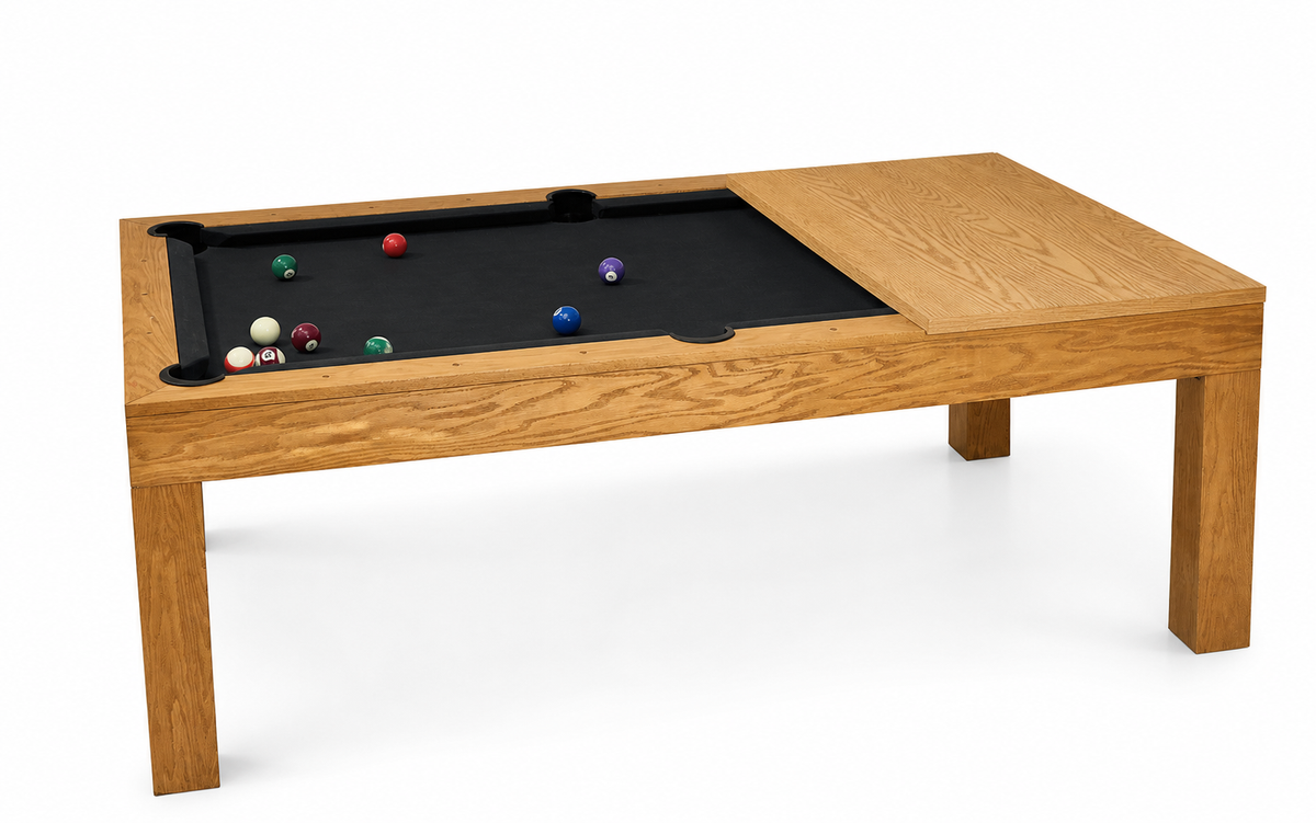 Billard américain chêne massif avec un panneau de plateau table, tapis noir