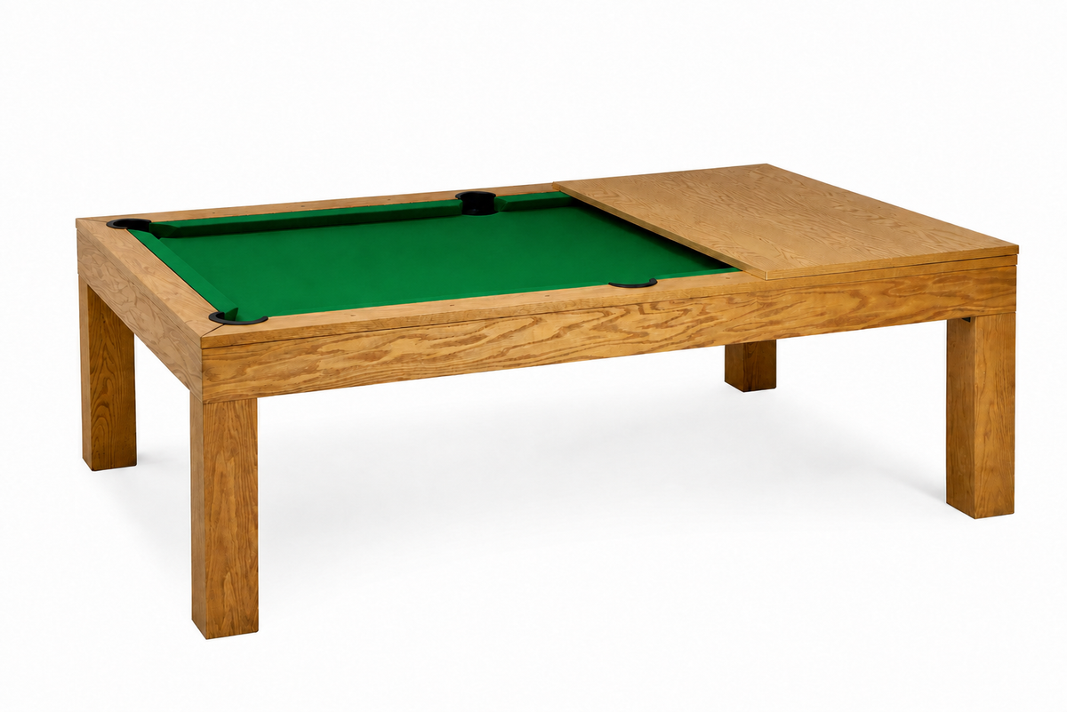 Billard américain Brando en chêne massif avec un panneau de plateau table, tapis vert