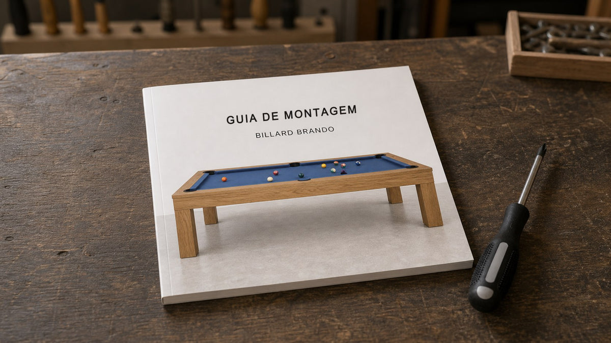 Guia de montagem Billard Brando com chave de fendas e foto do bilhar convertível Imagem