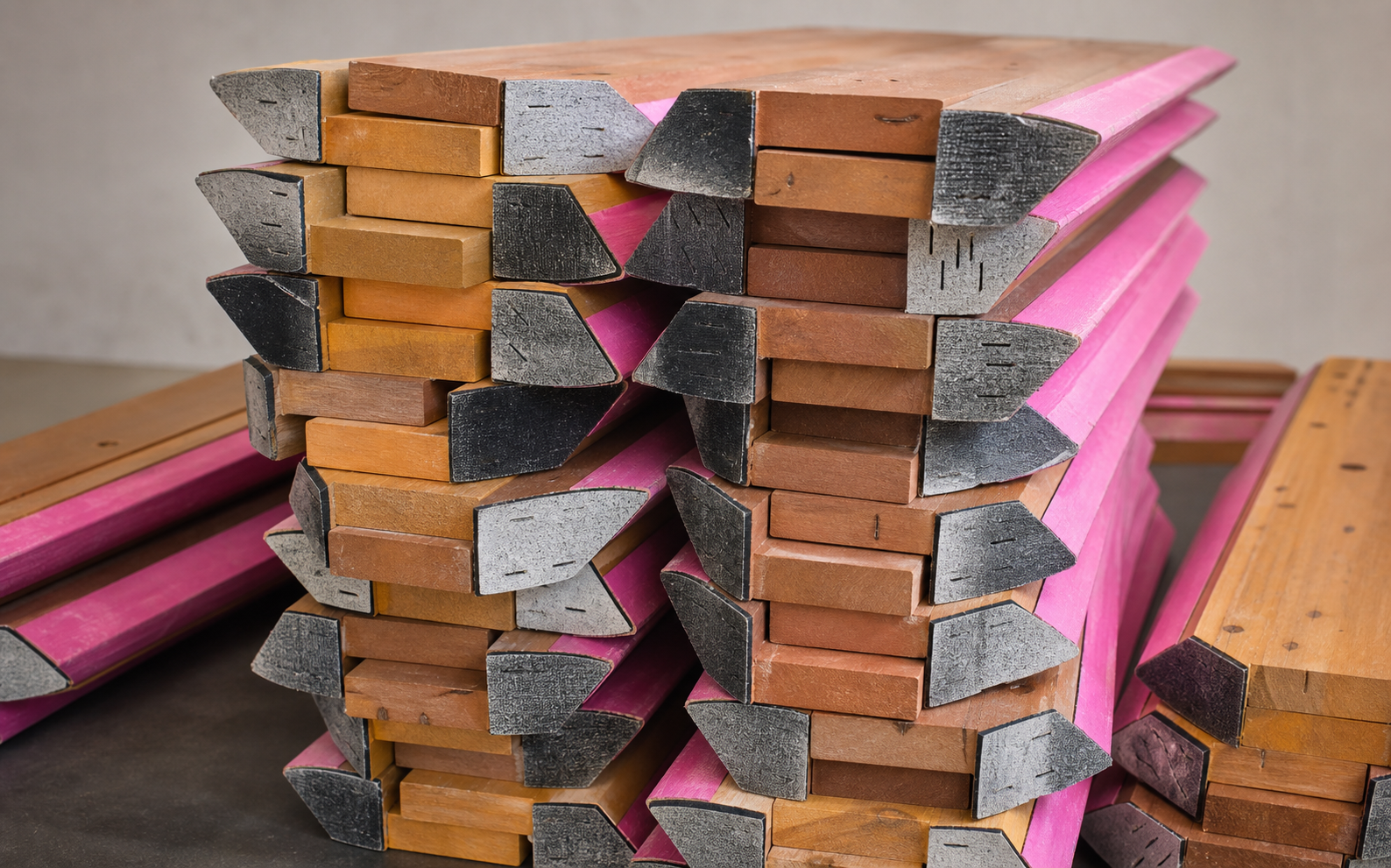 Rails en bois de billard Brando recouverts de bandes K55 en atelier Image